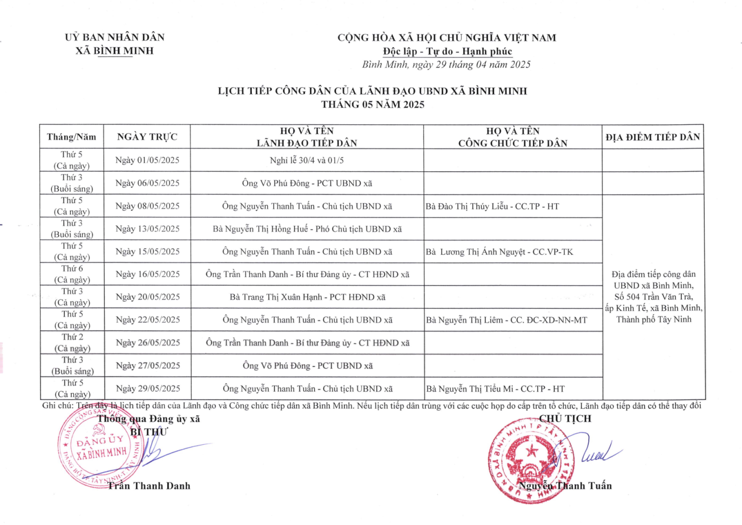 lich tiep dan thang 05 2025